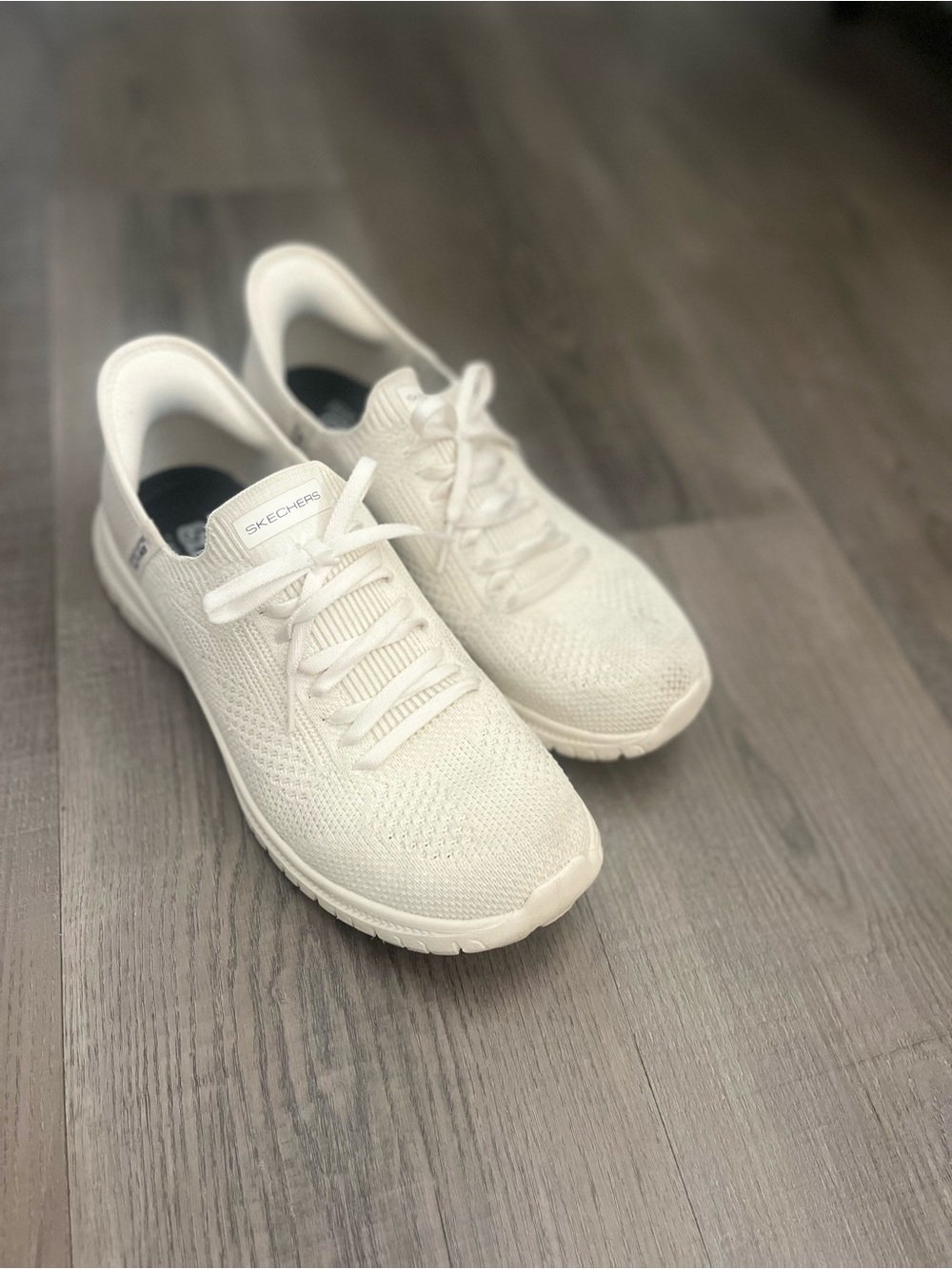Skechers Cream Slip-On Knit Sneakers